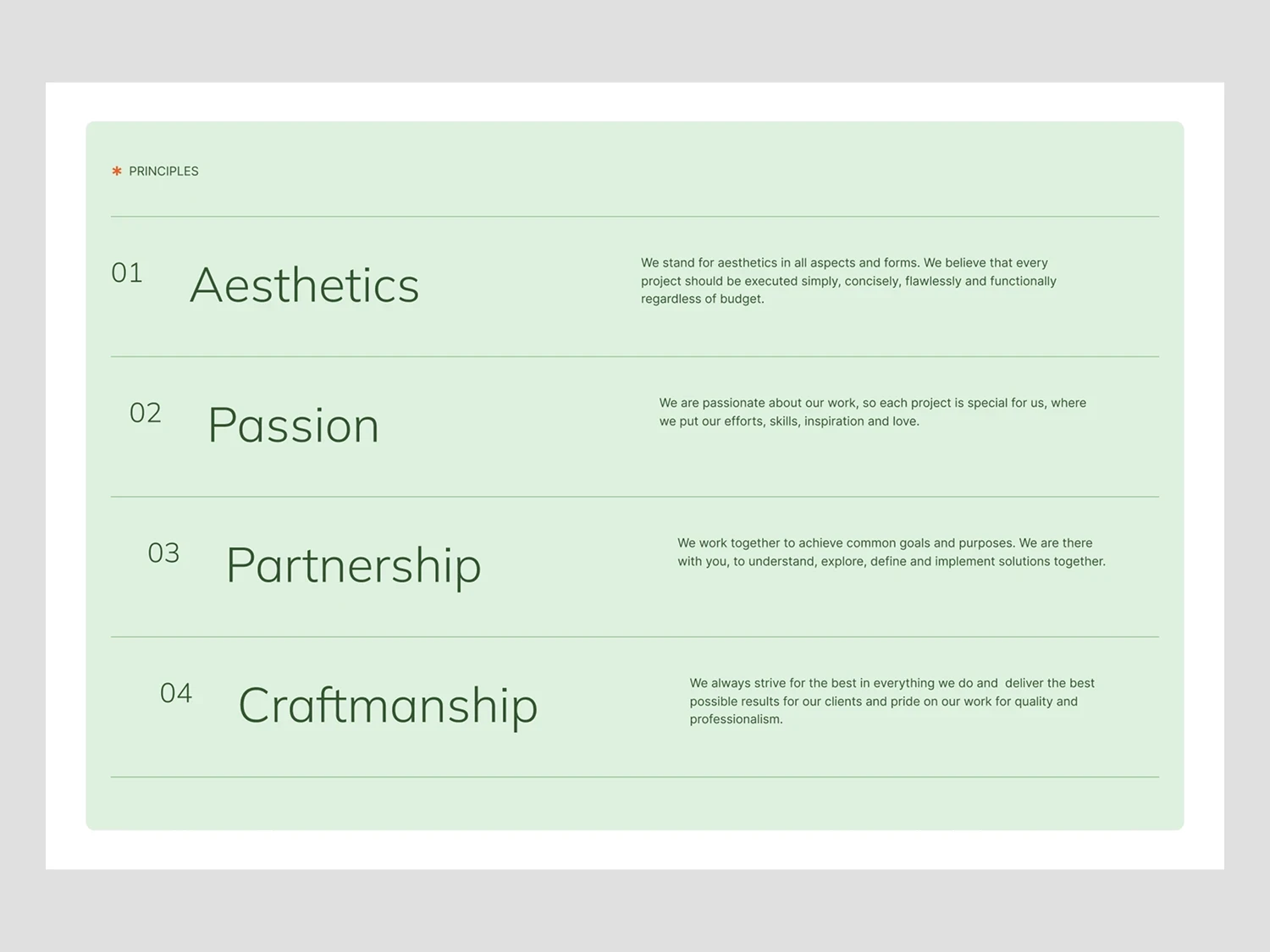 Principles section