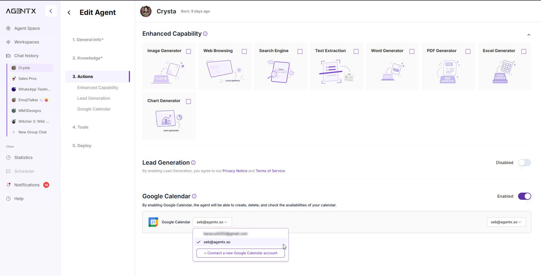 Google Calendar Account with Agent AI