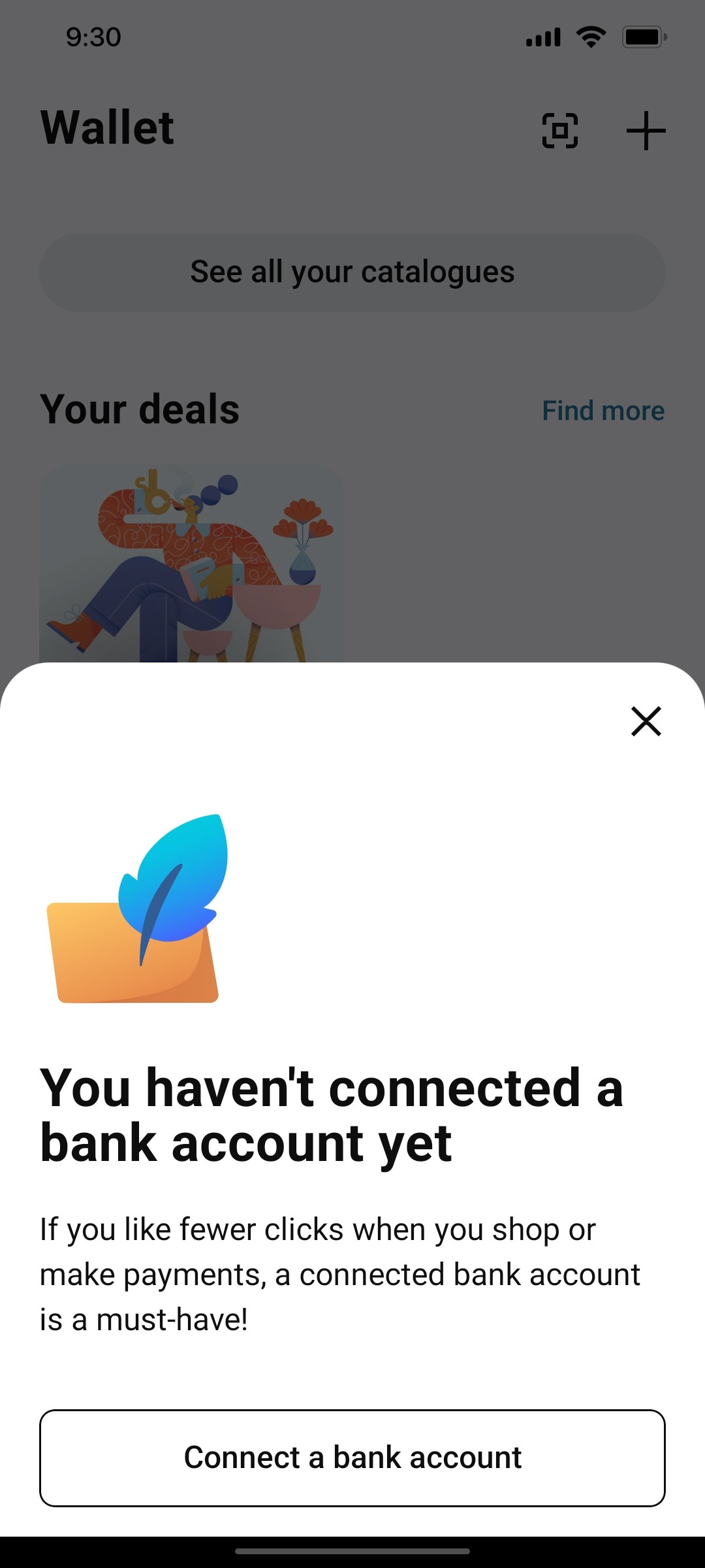 Klarna Connected a bank account page Screen