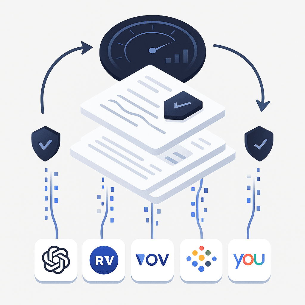 Three-layer diagram of data ingestion, compliant content processing, and AI monitoring illustrating enterprise GEO platf