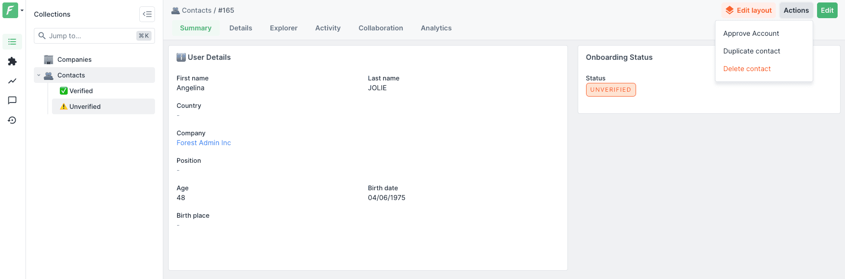 A Forest Admin interface for an operator to approve information read by AI.