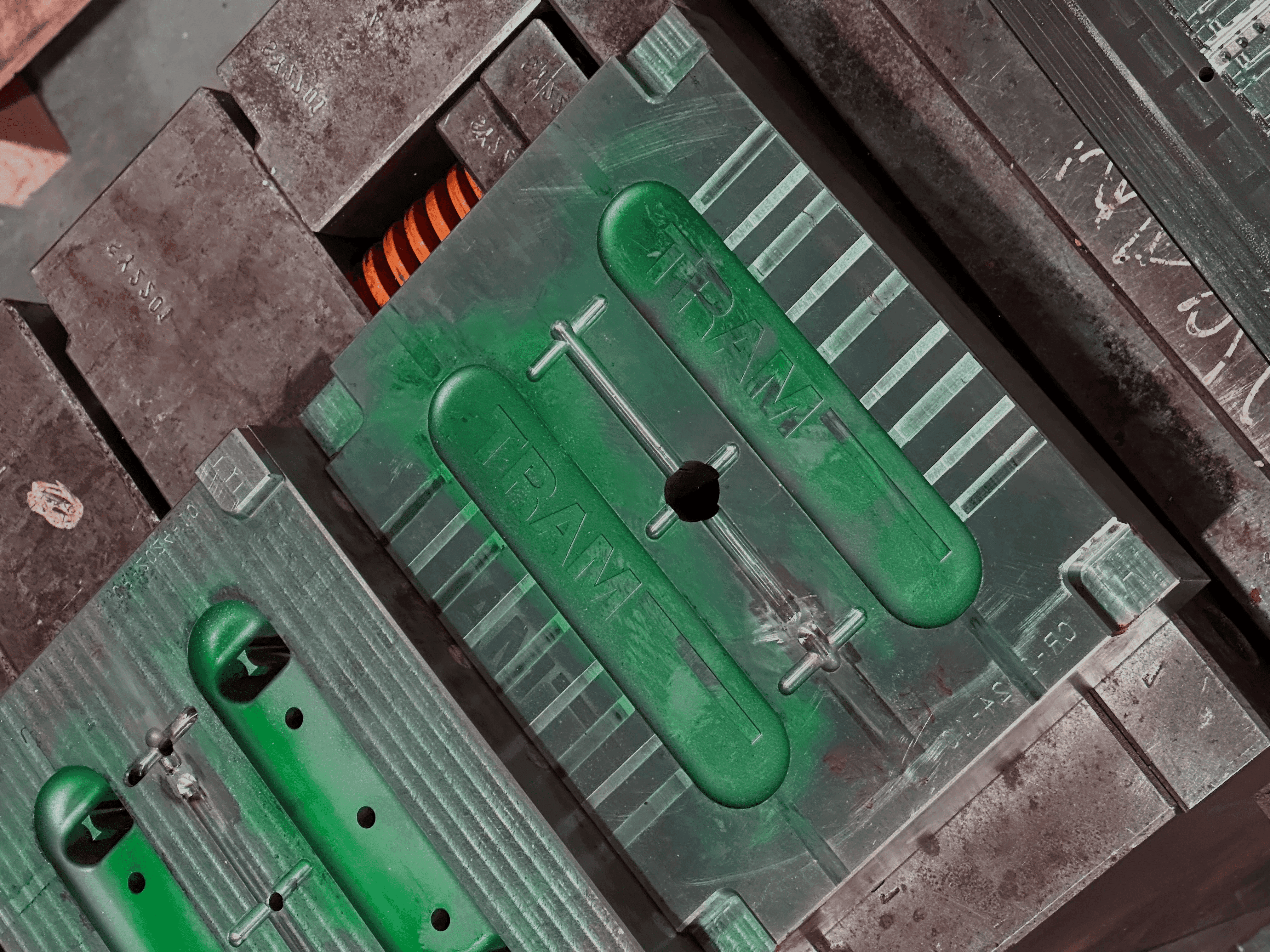 Injection mold for mass manufacturing, made from metal.
