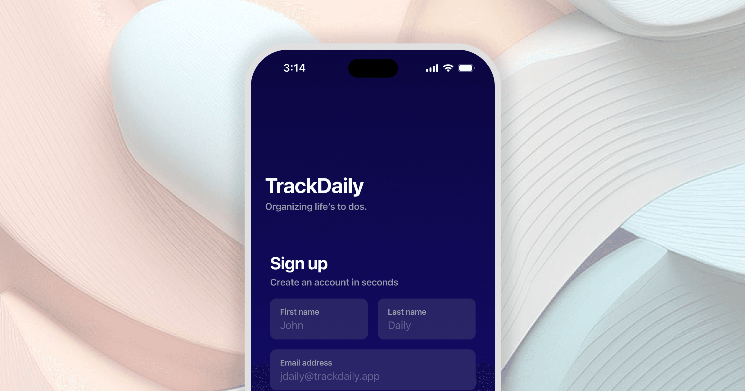 A native IOS app sign up screen