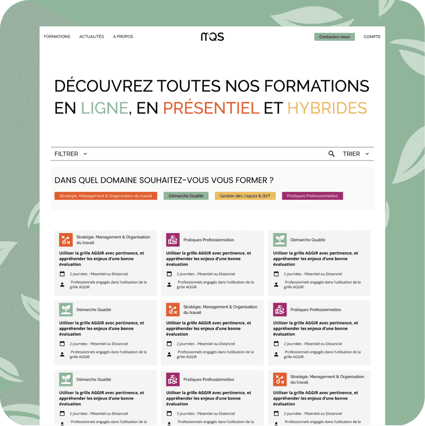 Pages internes site formation — refonte UX/UI design par Mélanie Depré, freelance web