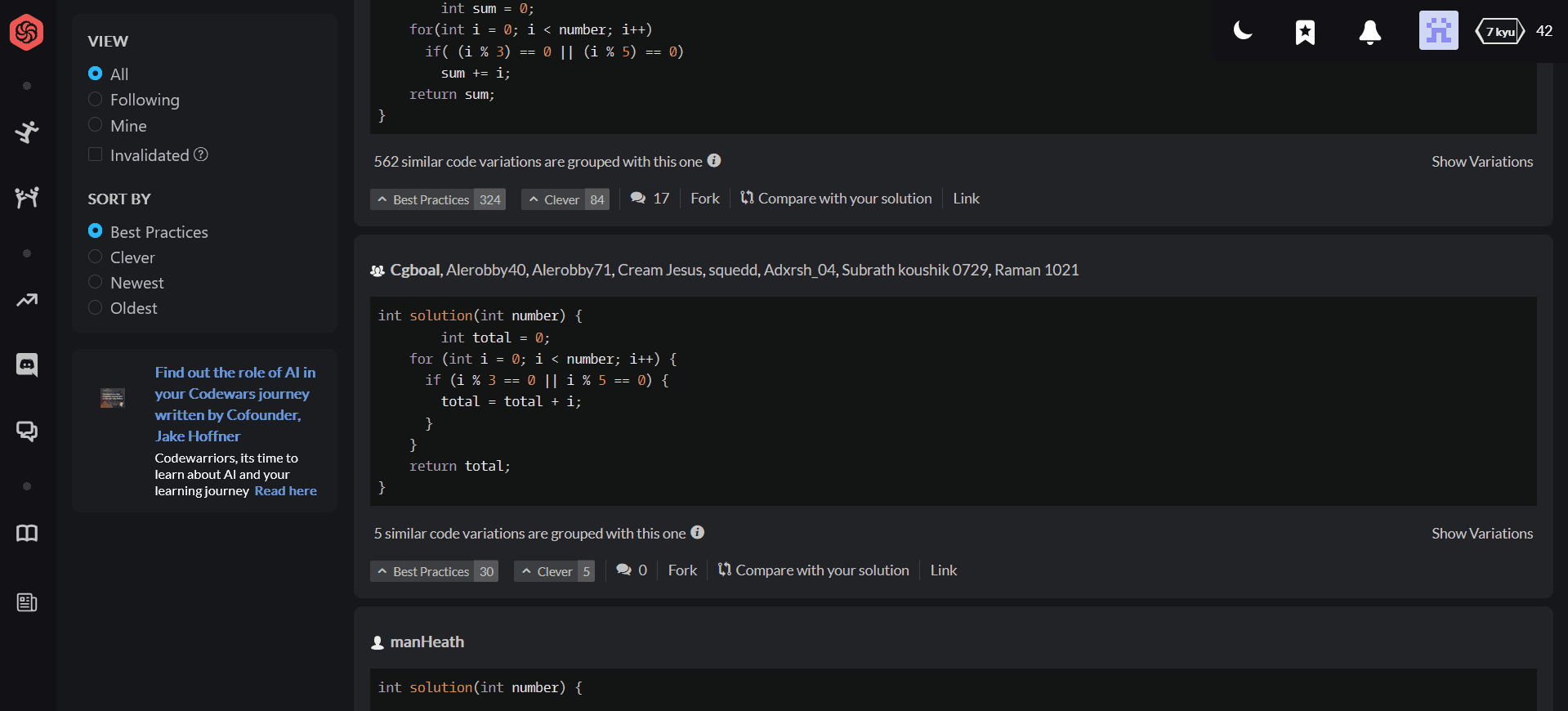 Image of CodeWars website, one of the references used in the FlowBuilder project