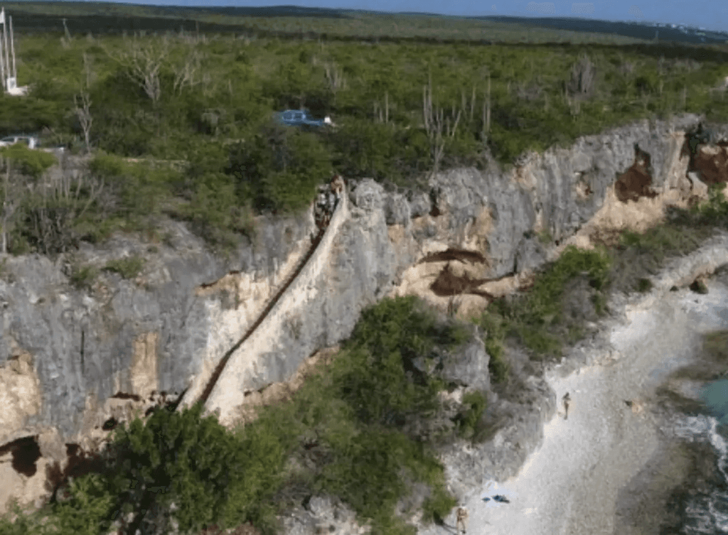 Aerial shot of 1000 Steps in Bonaire