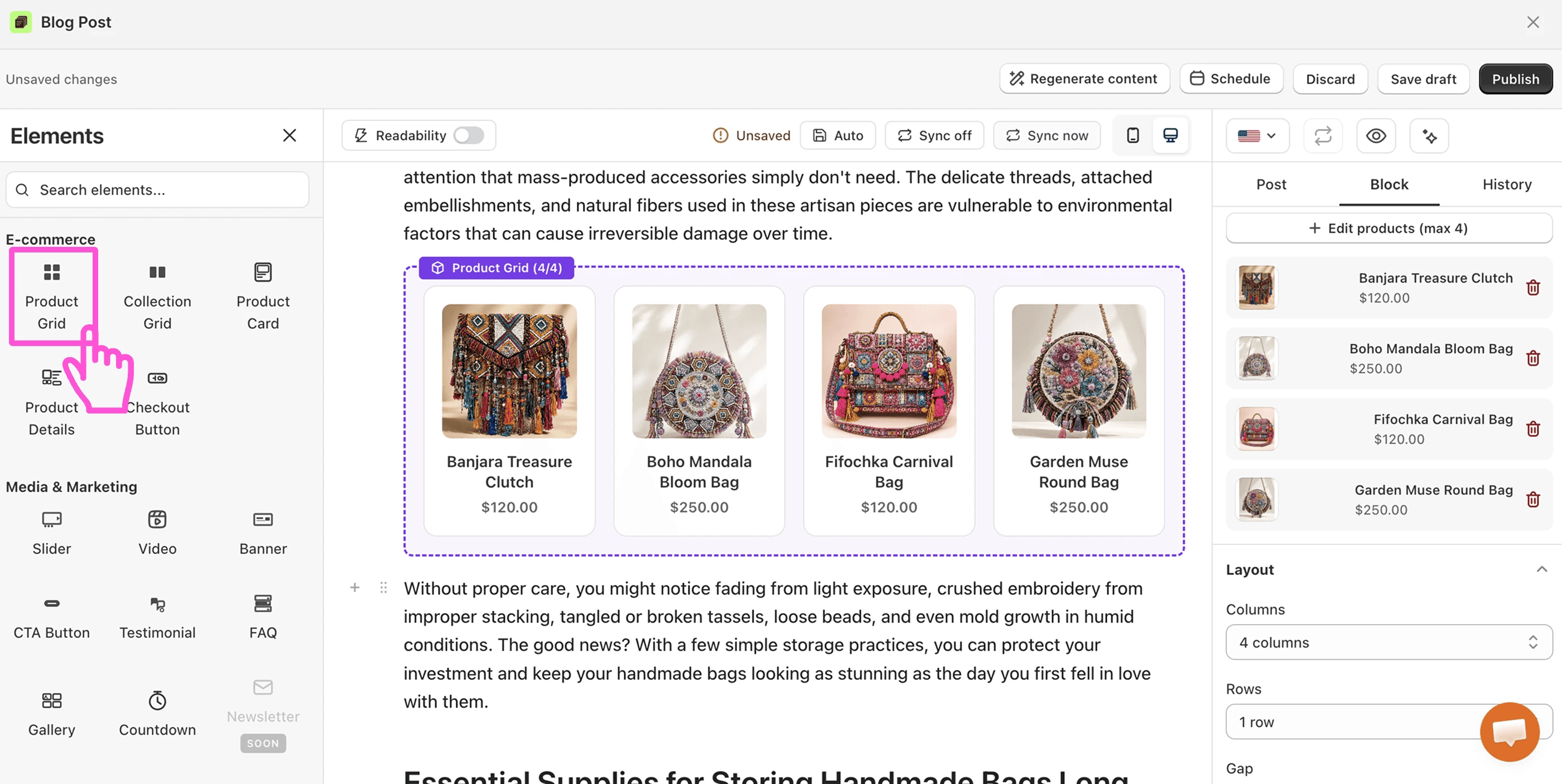 How to add products to Shopify blog posts