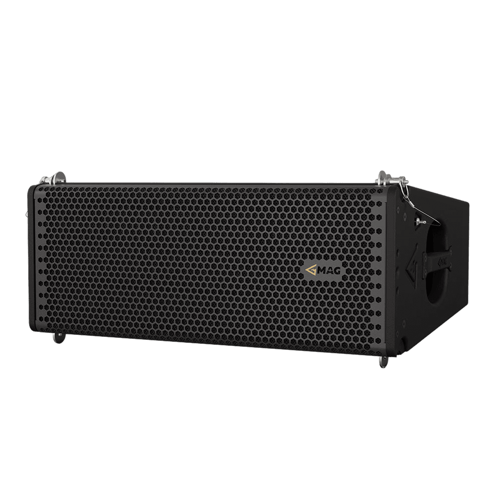 Black MAG audio line array speaker enclosure.