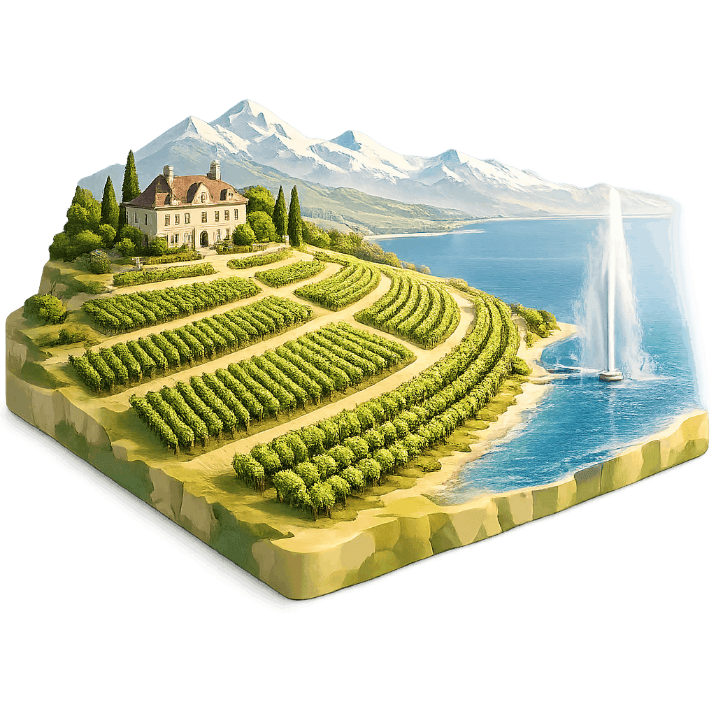 Artistic illustration of the Genève wine region.