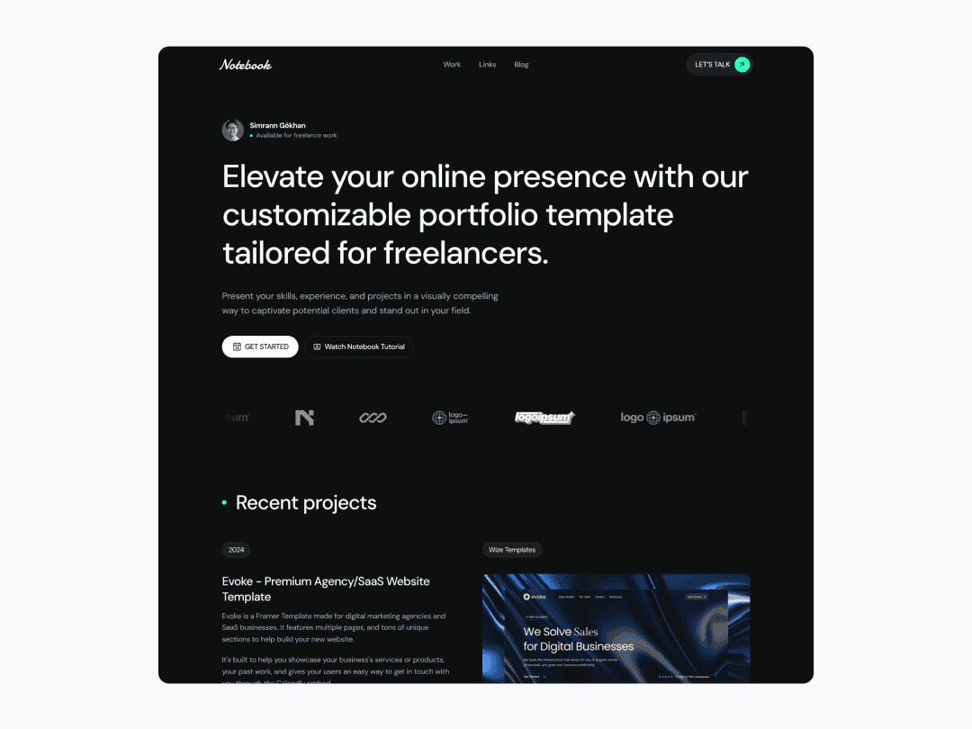 Notebook - free framer template