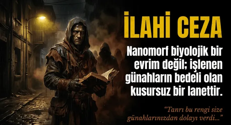 Nanomorf I: Değişikler – İlahi Nöbetçiler radikal fraksiyon manifestosu. Pegasus Yayınları tarzı distopik estetikte, yerli biyopunk bilimkurgu serisine ait görsel tasarım