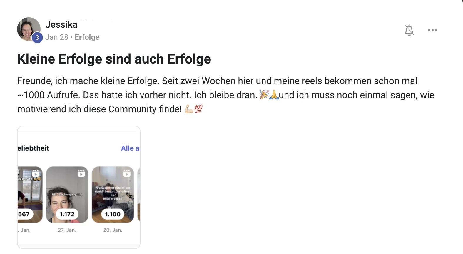 Mitglied der KI Creator Akademie: Fitnesstrainerin Jessika mit ersten Instagram-Reels über 1.000 Aufrufe
