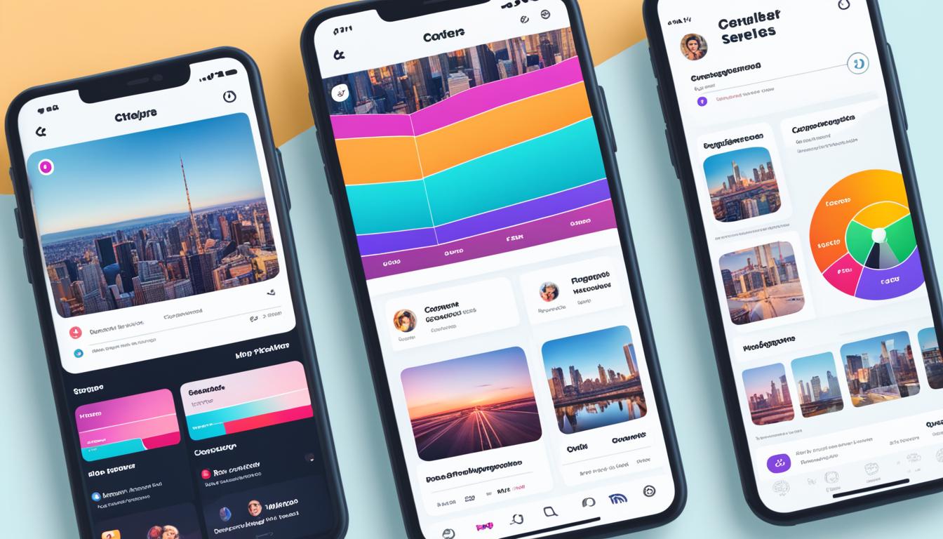 Display a visual representation of Instagram Stories and Reels analytics tools. Use vibrant colors and sleek design to showcase the following metrics: engagement rates, impressions, reach, completion rates, top-performing content, and follower demographics. The dashboard should be easy to navigate and visually appealing to users.