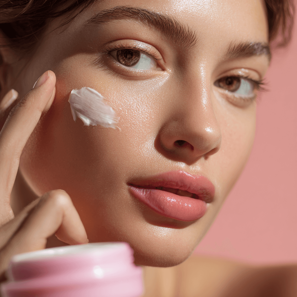 Women applying cream on face portrait