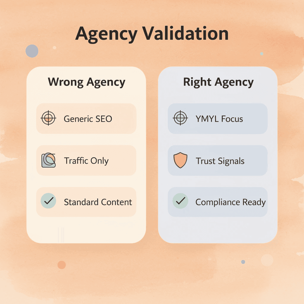 Comparison between wrong agency approach and right agency approach for fintech SEO