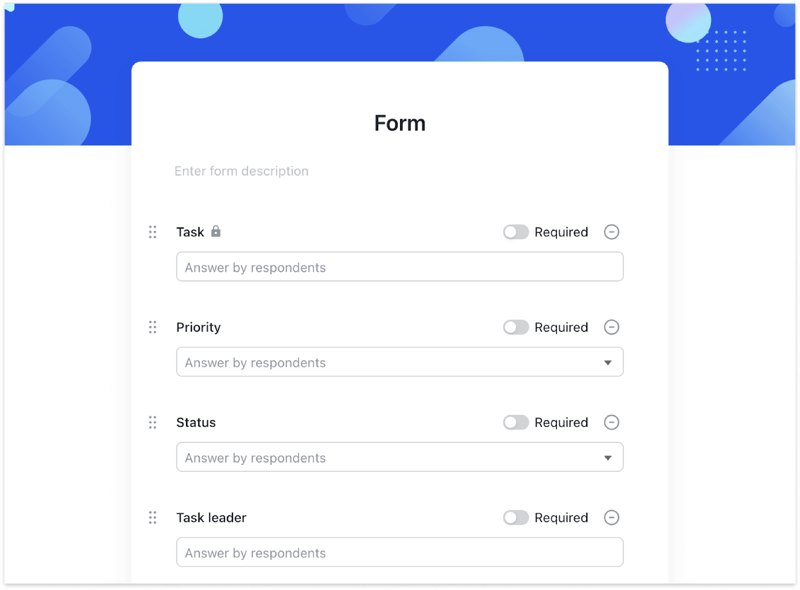 A form with questions that can be filled out by recipients