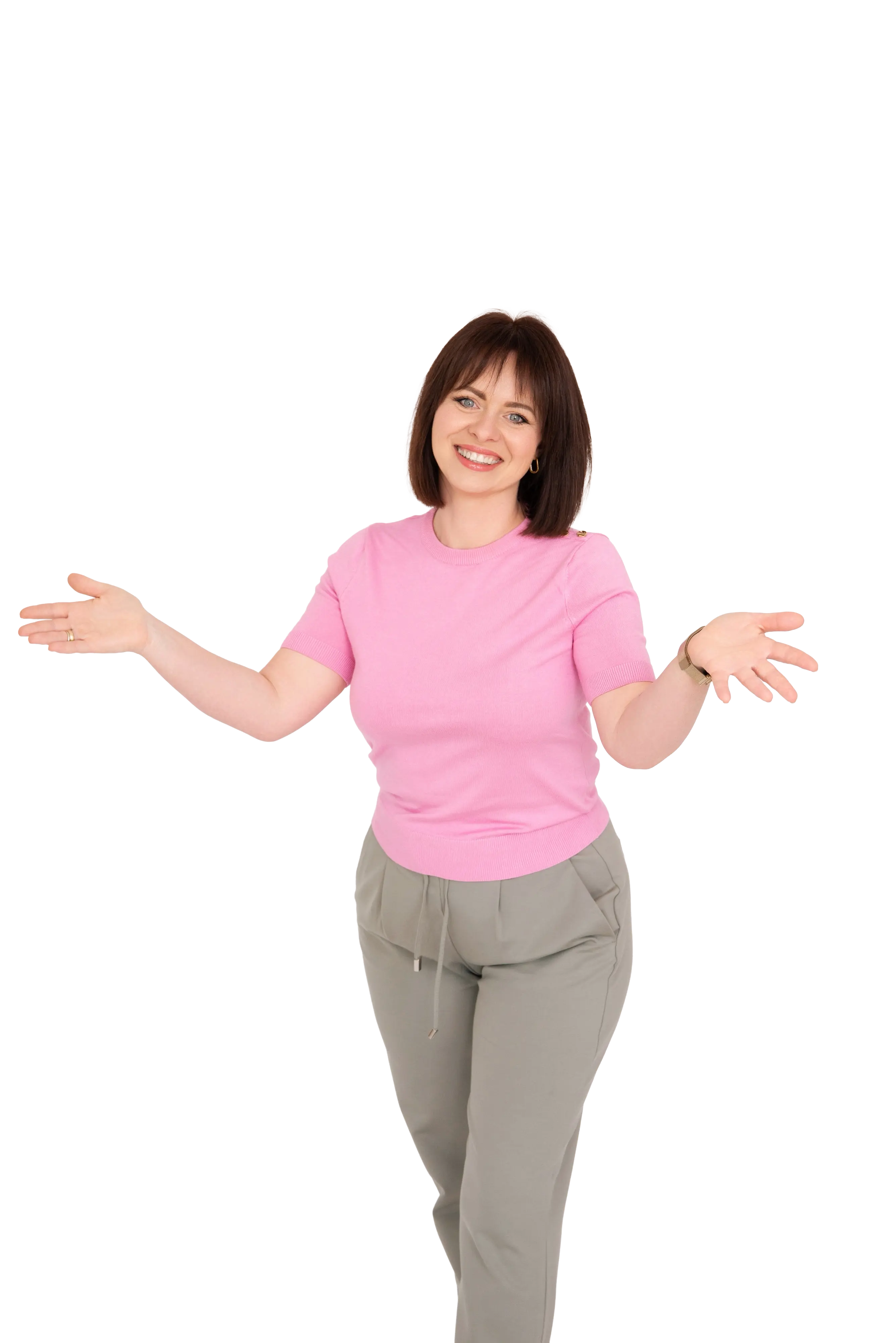 Uśmiechnięta kobieta witająca ludzi