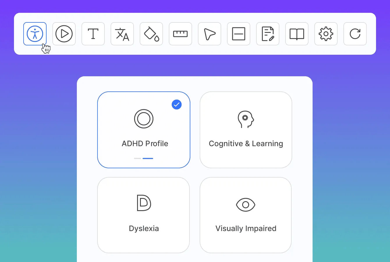 The Adjustable toolbar with Disability Profiles open