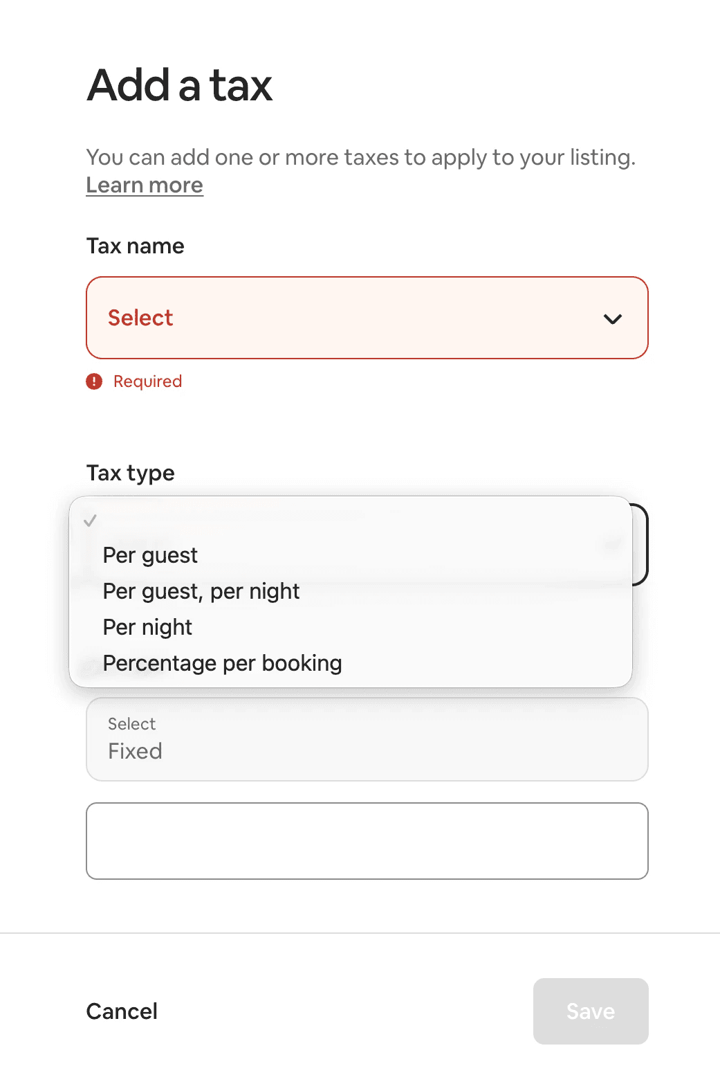 add tax dialog airbnb