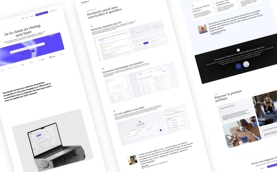 Plusieurs écrans du site HermineIA