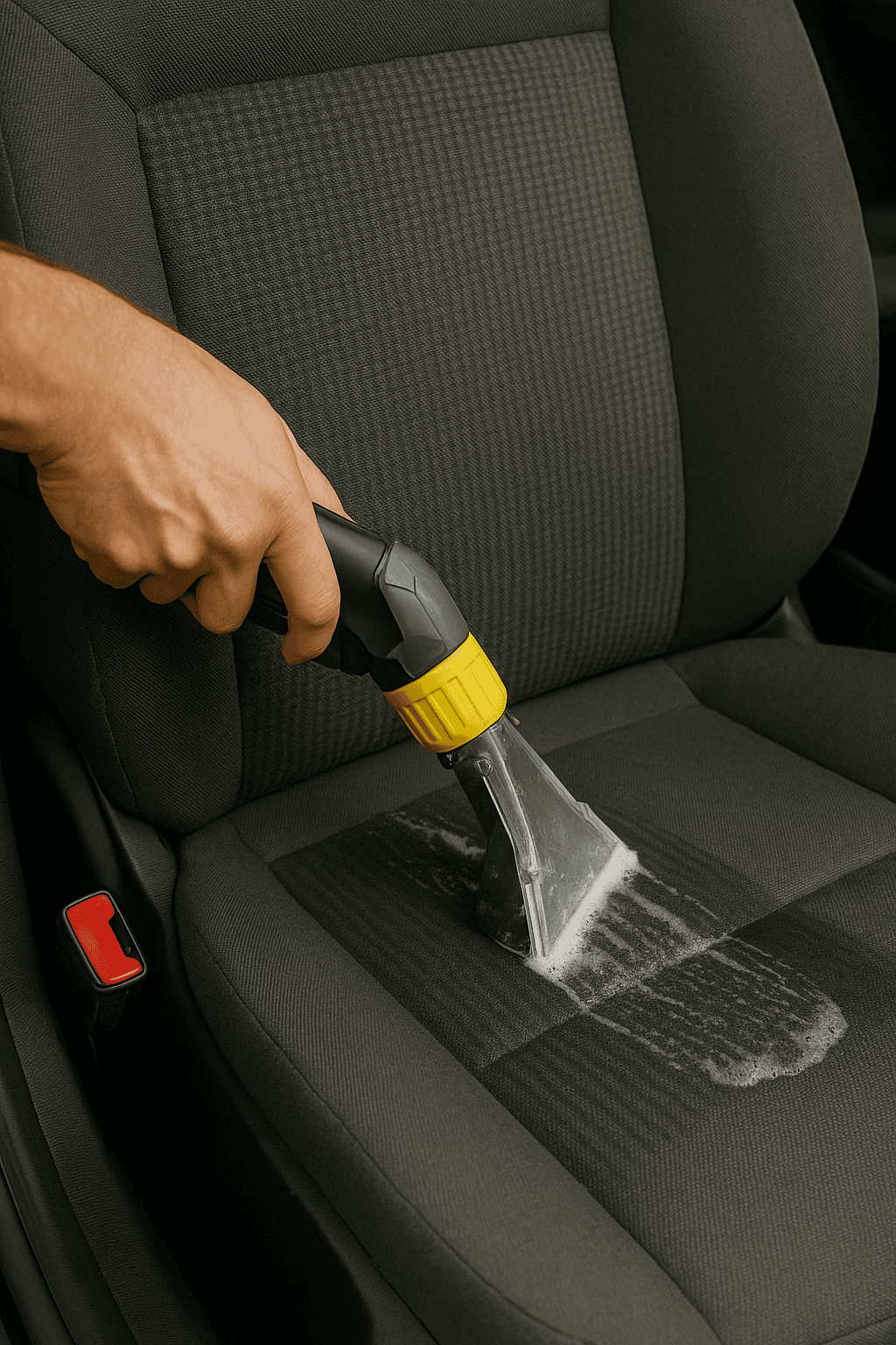 Nettoyage de siège de voiture à la shampouineuse à Nantes.