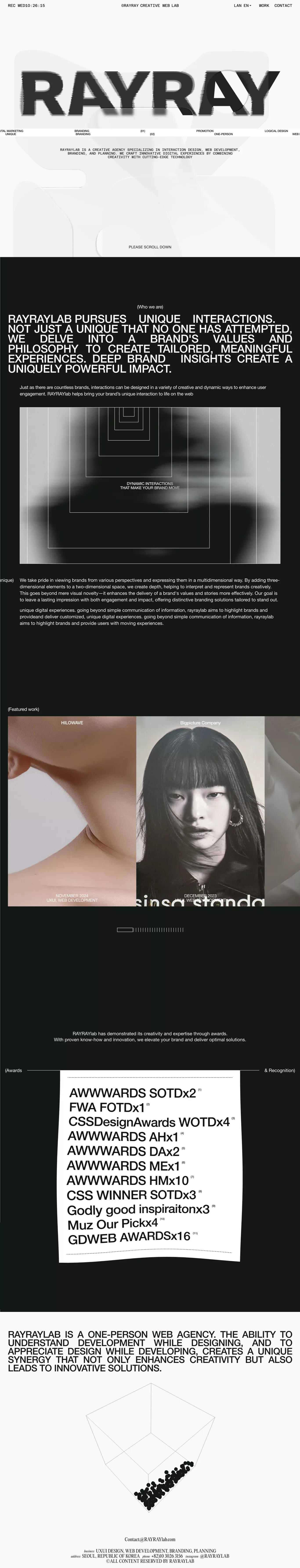 RAYRAYlab - 레이레이랩 portfolio page screenshot showcasing Design and Tech design