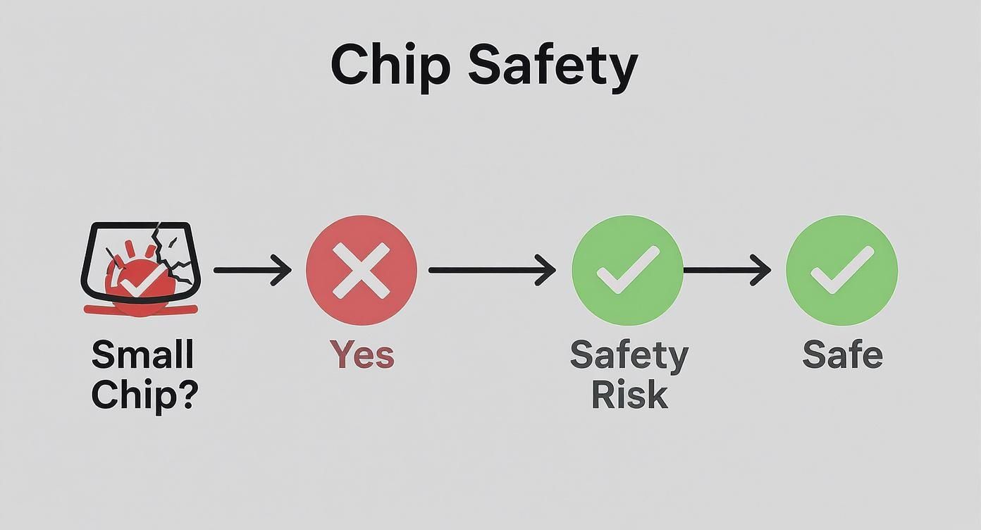 A clear flowchart illustrating chip safety, from a small chip to safety risk and safe status.