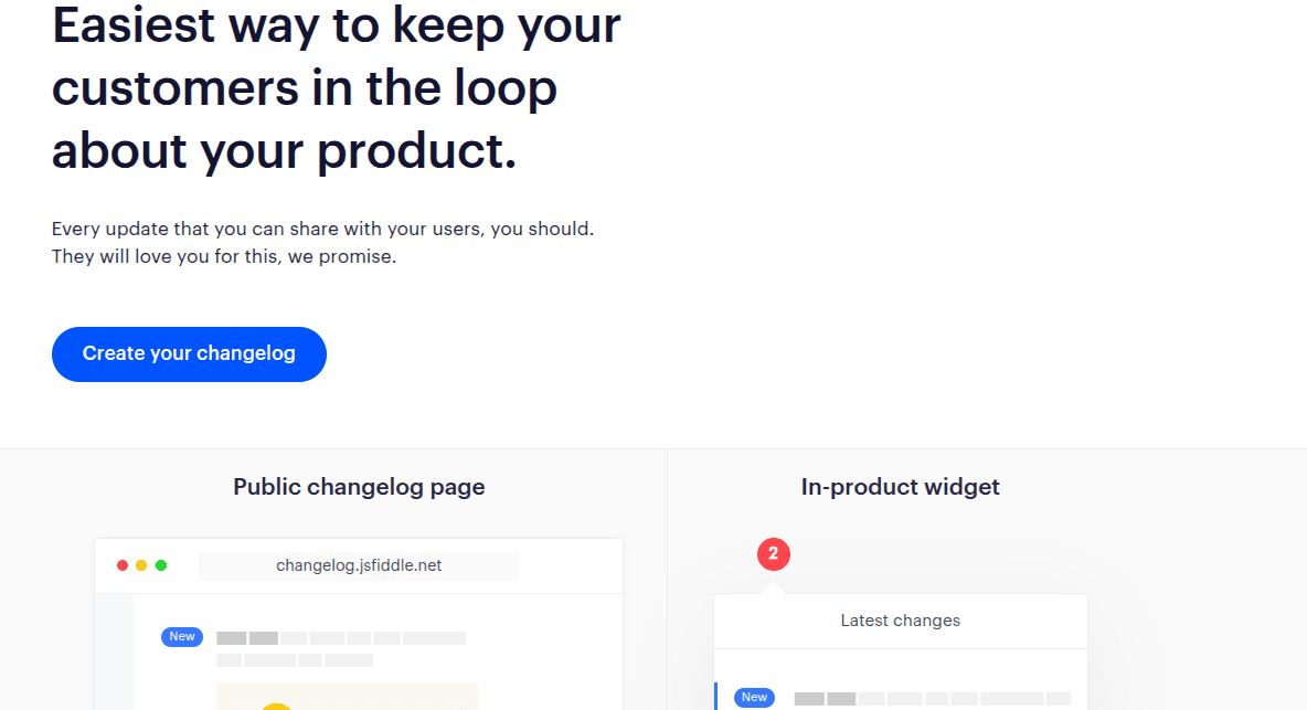 Headway homepage screenshot showing changelog and widget feature section