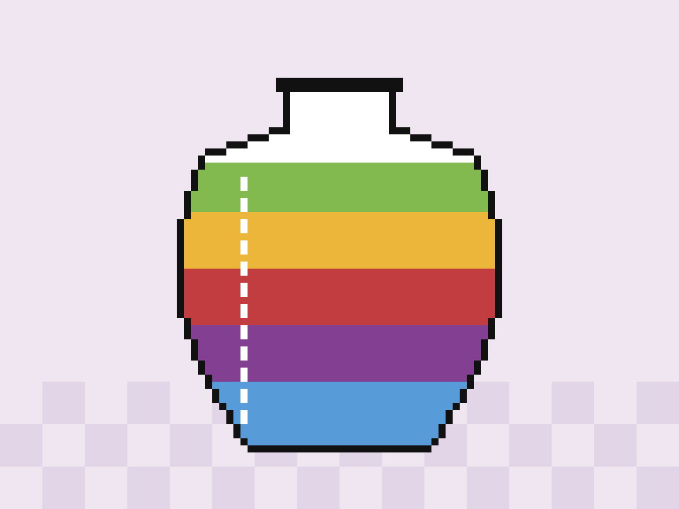 Pixel vase with rainbow glaze bands
