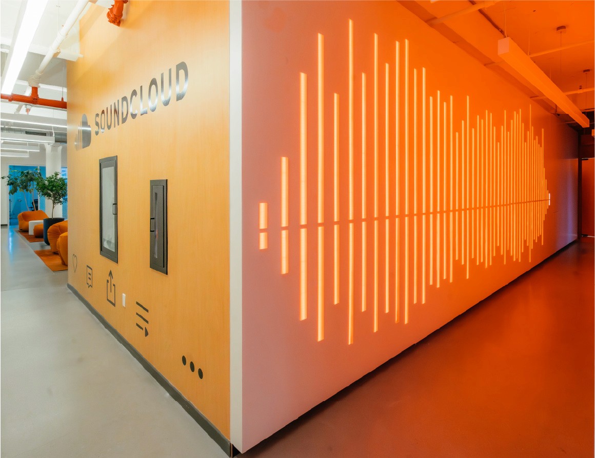 Orange wall with wave of lights
