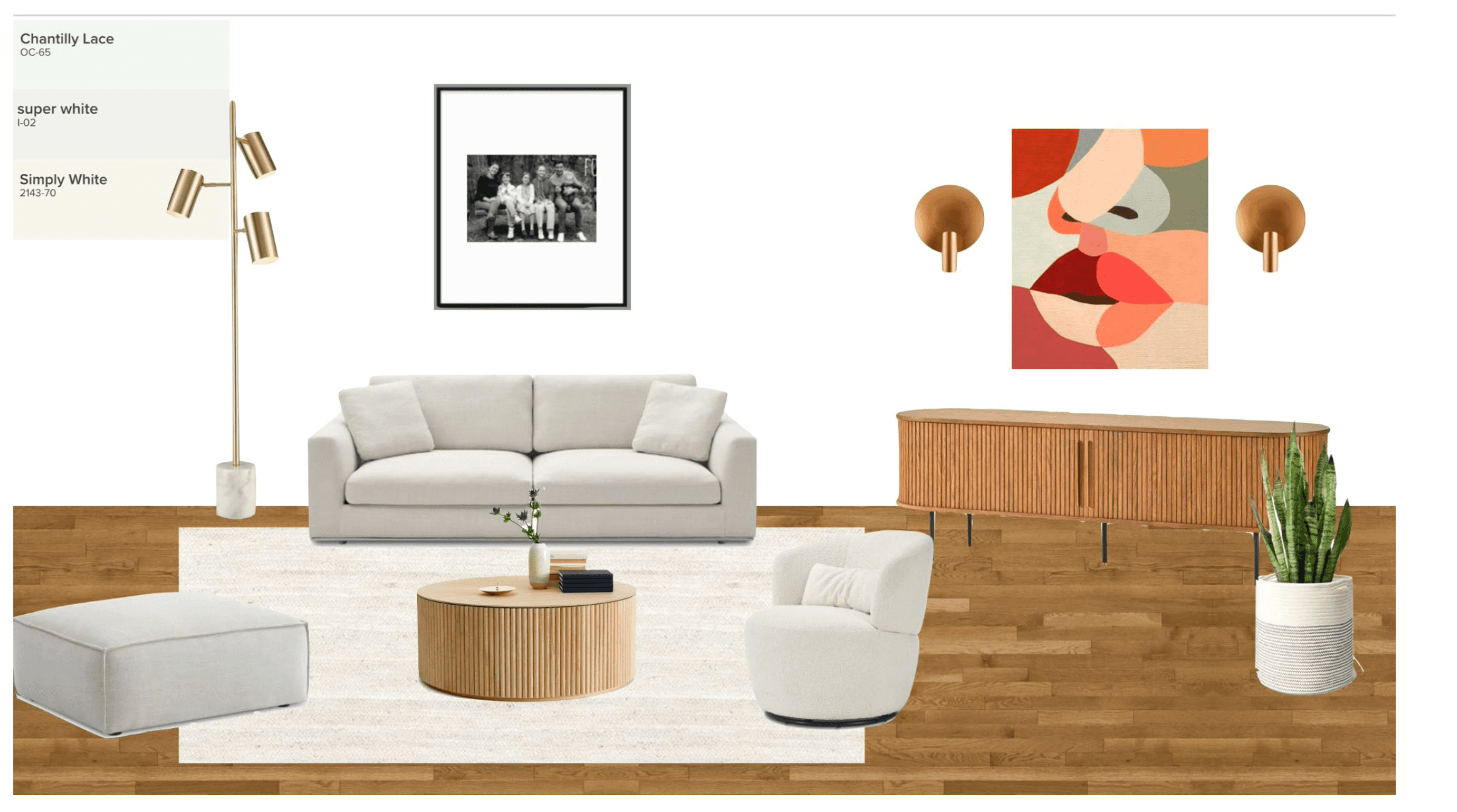 Second living room concept board with furniture and decor options