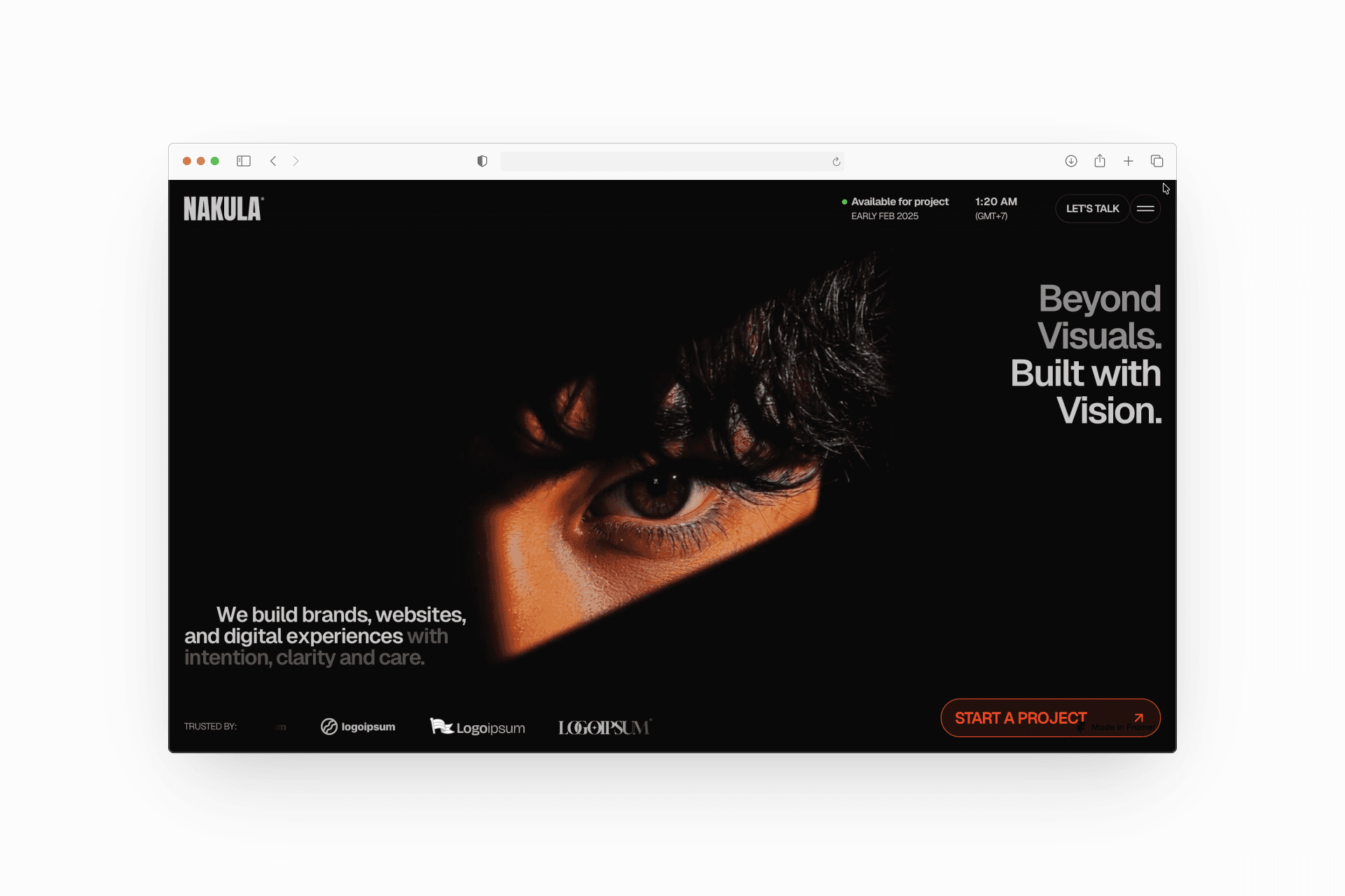 Nakula Framer template homepage hero section mockup