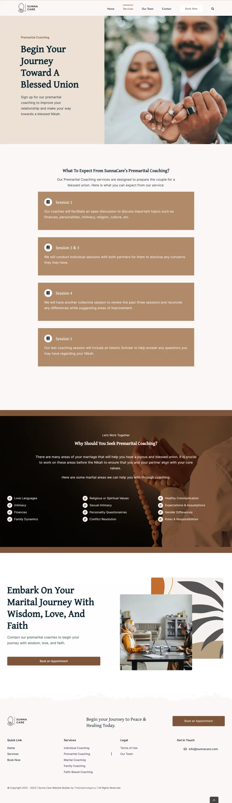 Premarital Coaching page for Sunna Care website developed & designed by Dreams Agency Mississauga, Ontario