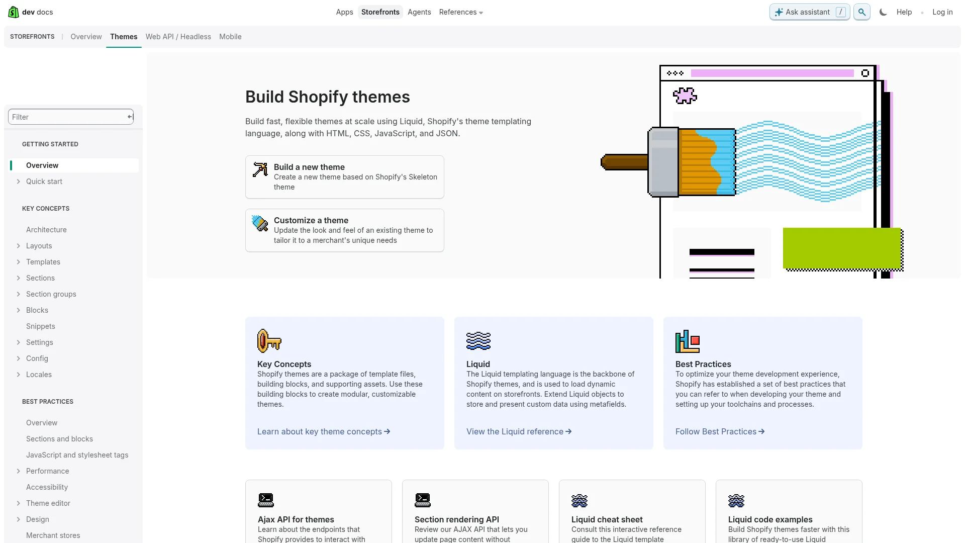 Shopify developer docs page for building Shopify themes