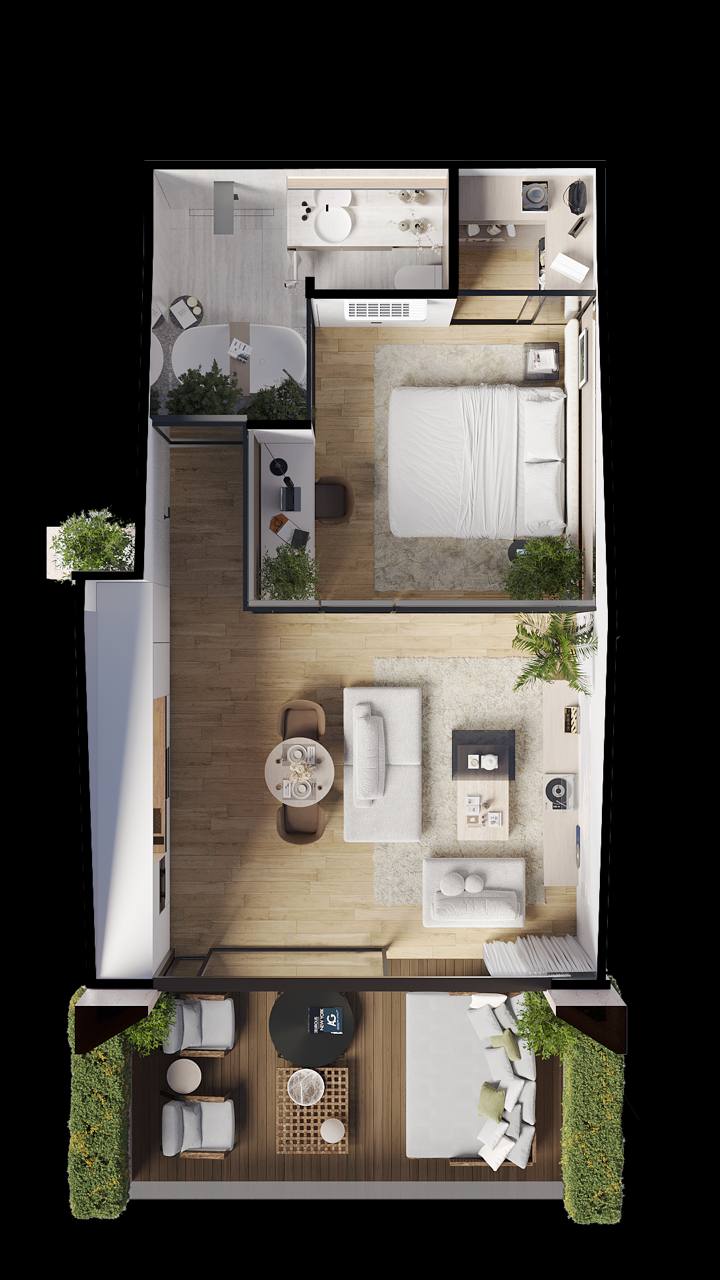 Corner 1-bedroom penthouse in White Palm in Canggu