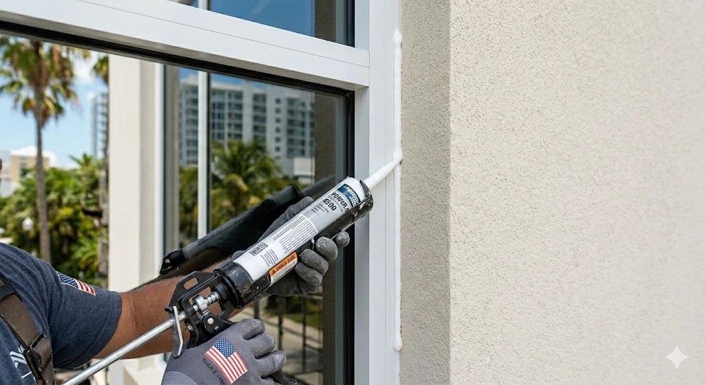 Exterior caulking and sealant replacement at windows and joints on a Fort Lauderdale building — Planet Construction FL