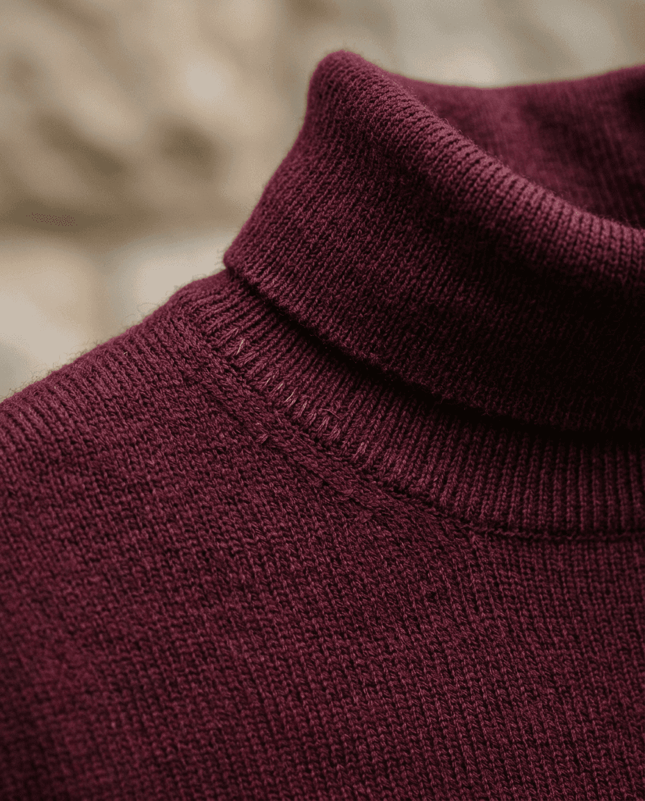 Burgundy Fine Roll-Neck — Charcoal — detail