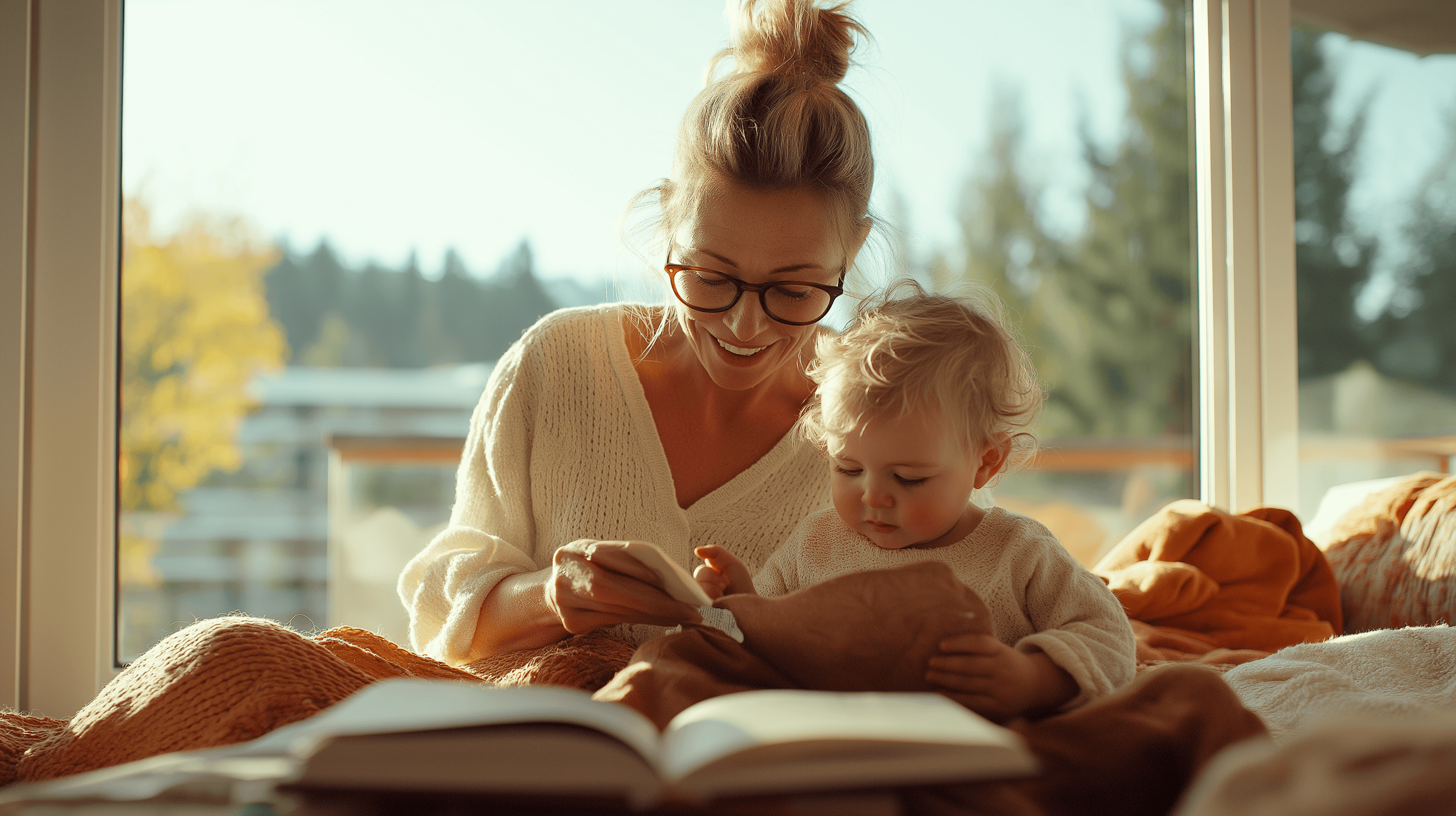 A caring nanny engaging with children