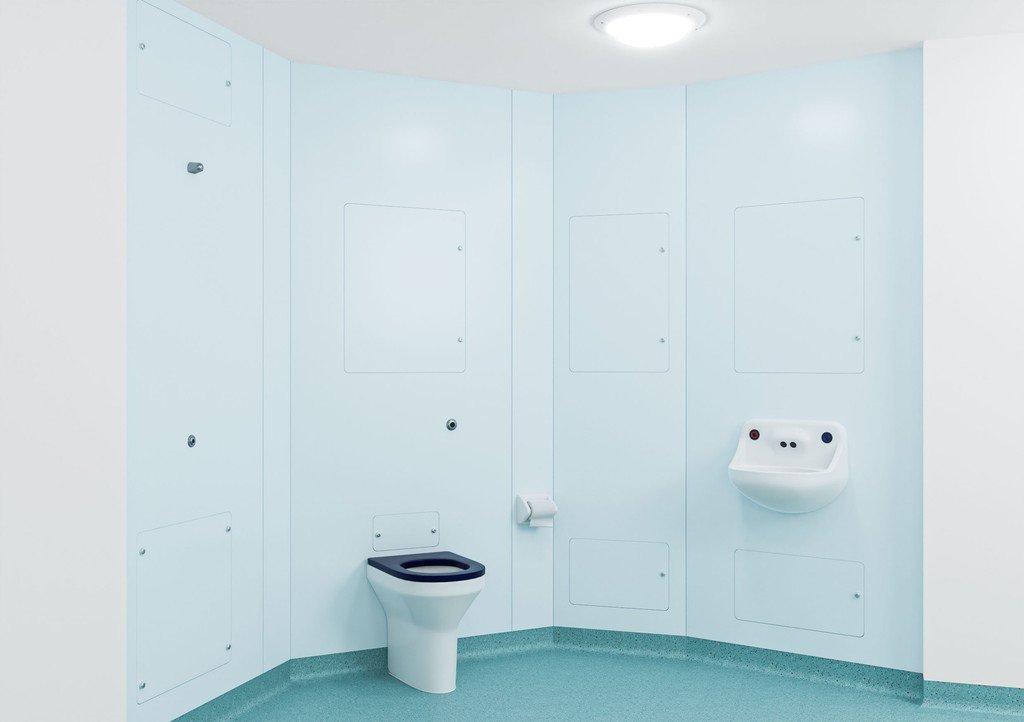 Hygipod Safe layout showing range of 45+ available PVC color finishes