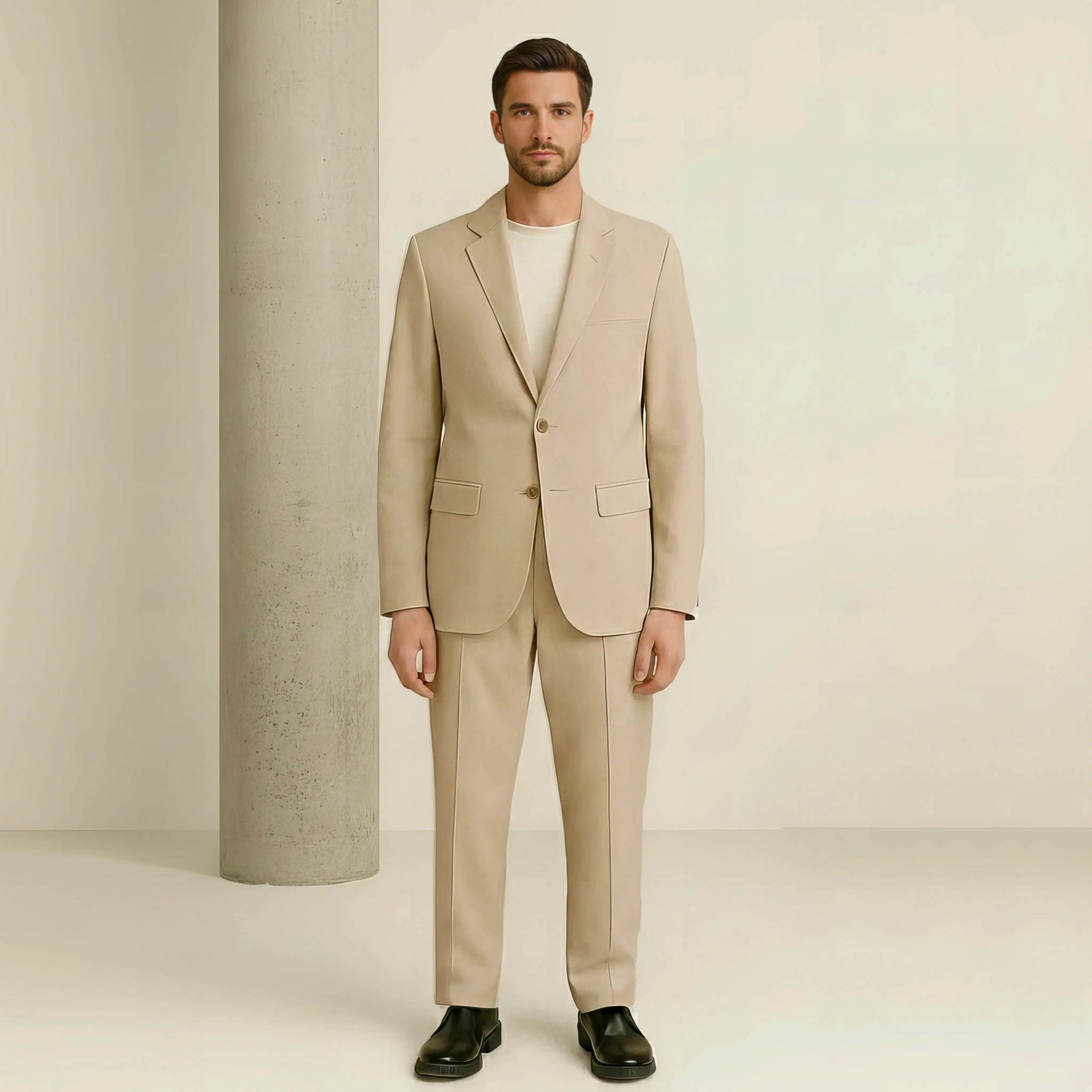 Classic Tailored Suit in Soft Beige