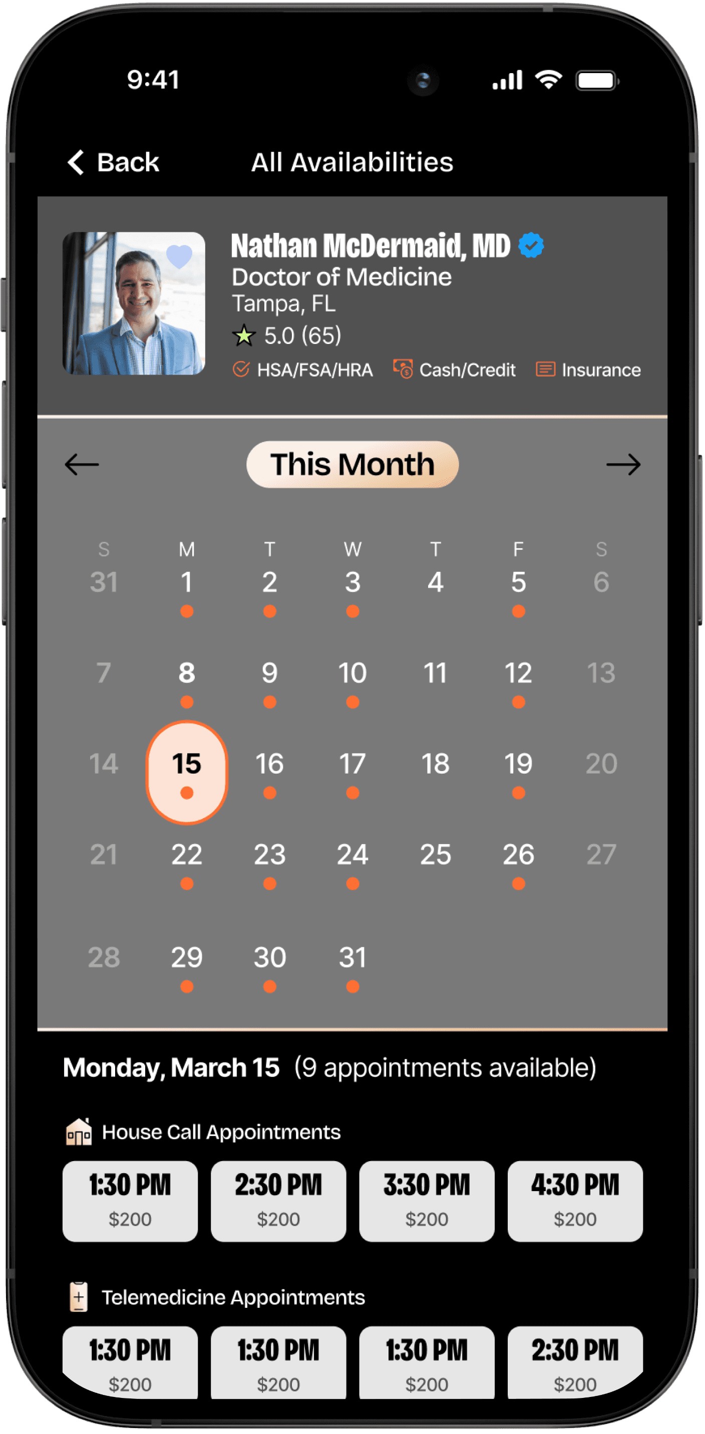 an iPhone with the RevPrivate calendar user interface