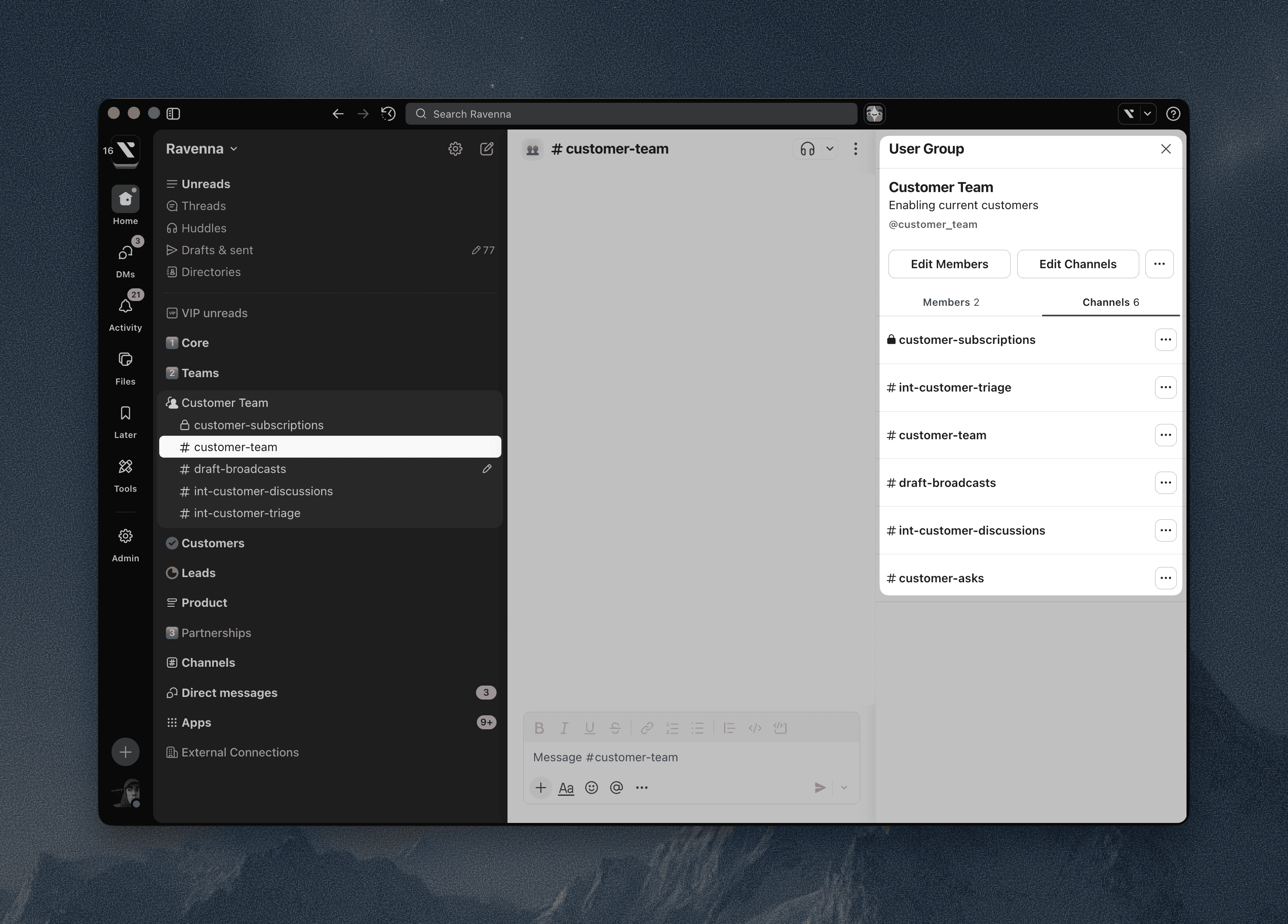 Default channels for Slack user groups and shared sidebar sections