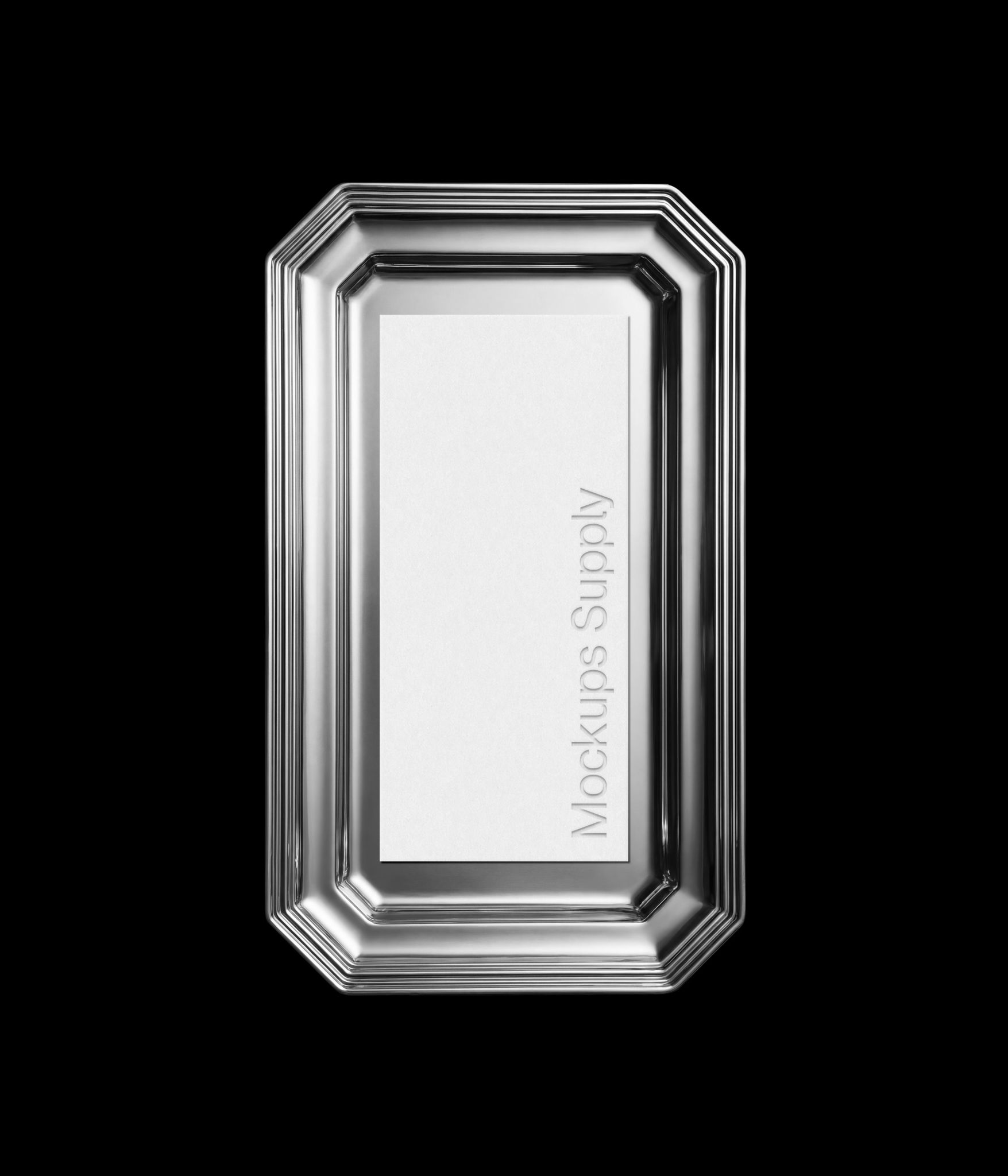 Tall paper menu mockup on classic silver plate for branding and stationery presentation download on Mockups Supply