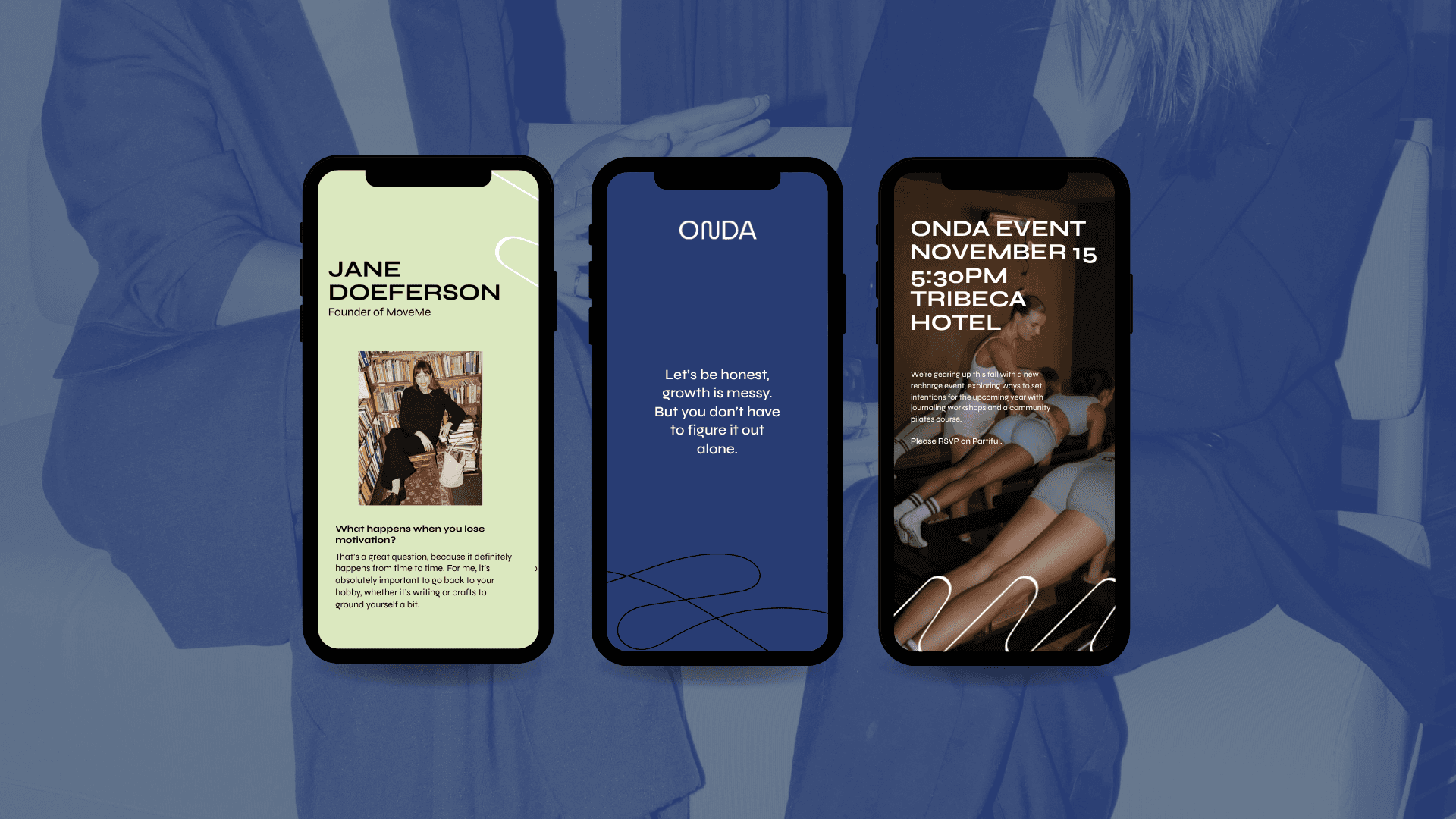 ONDA NYC Women's event Logo Brand Identity Creative Strategy Visual Direction, Name exploration, transformative womens event, strategic design, graphic design, social media template