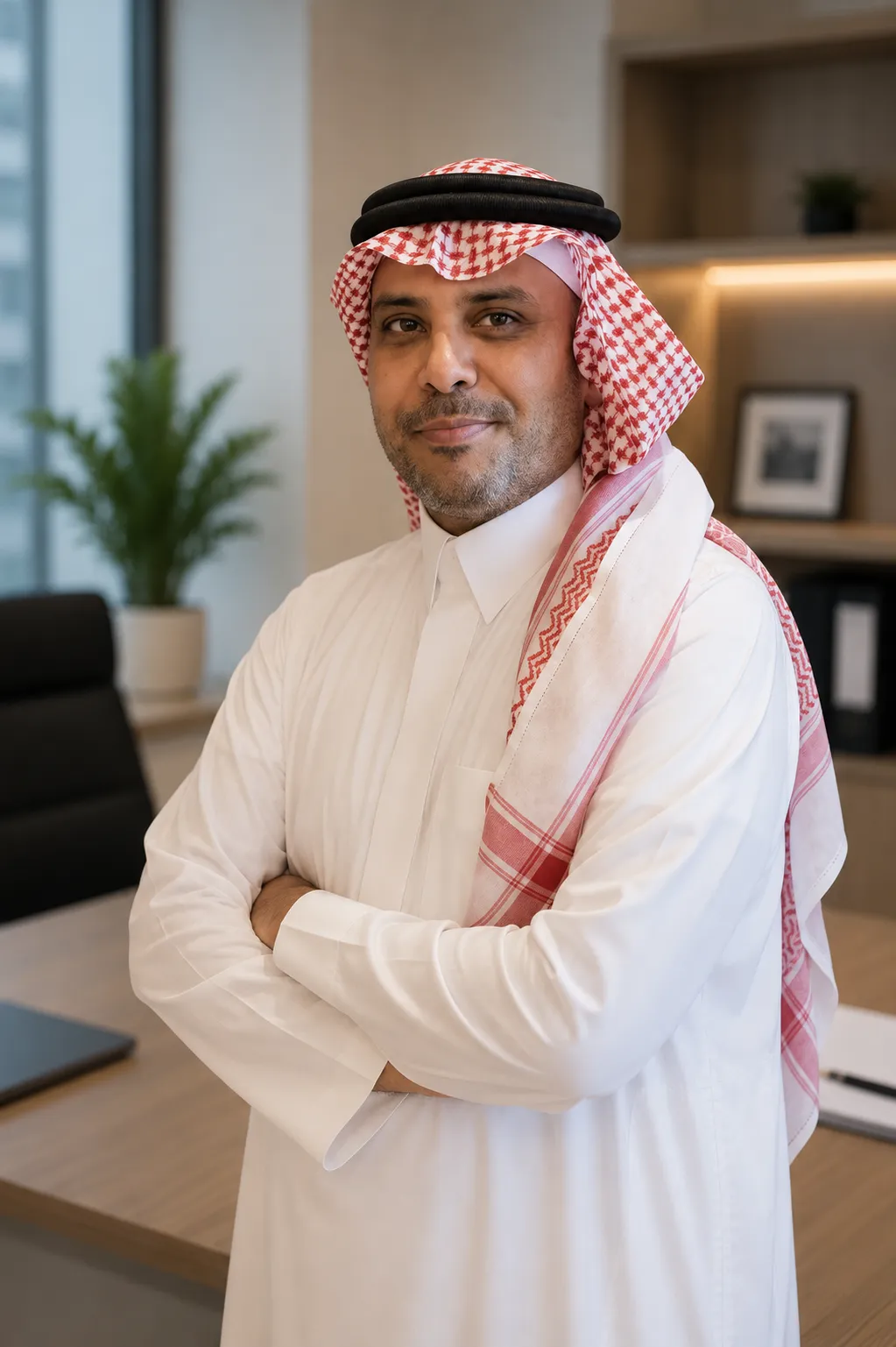 Portrait of a Saudi businessman in traditional thobe and keffiyeh