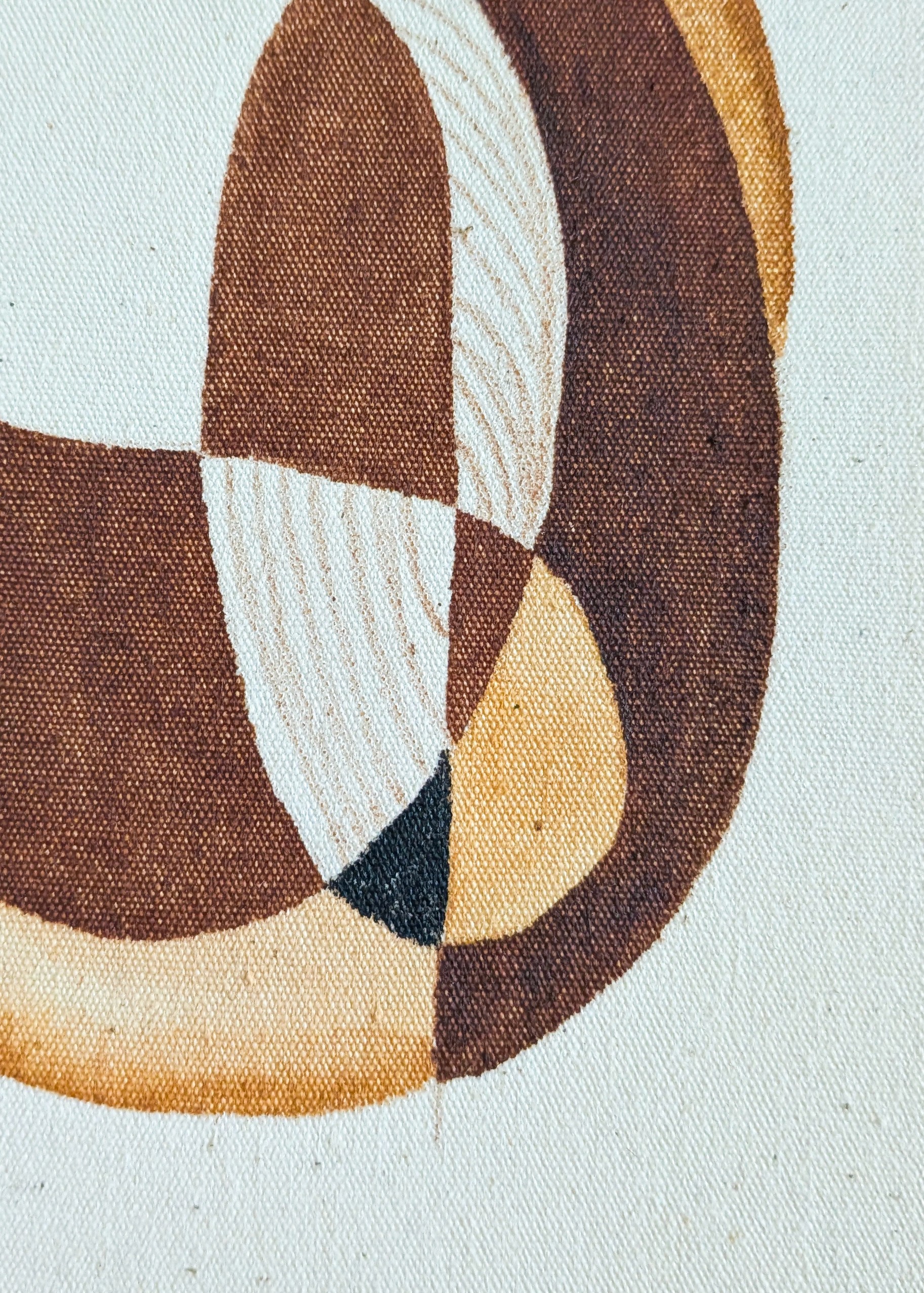 Abstract artwork featuring geometric shapes in brown, beige, white, and black colors.