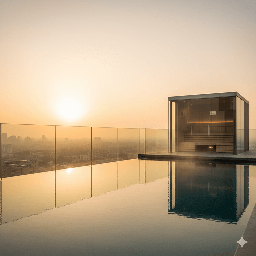 Rooftop infinity pool and floating sauna, M3M luxury wellness
