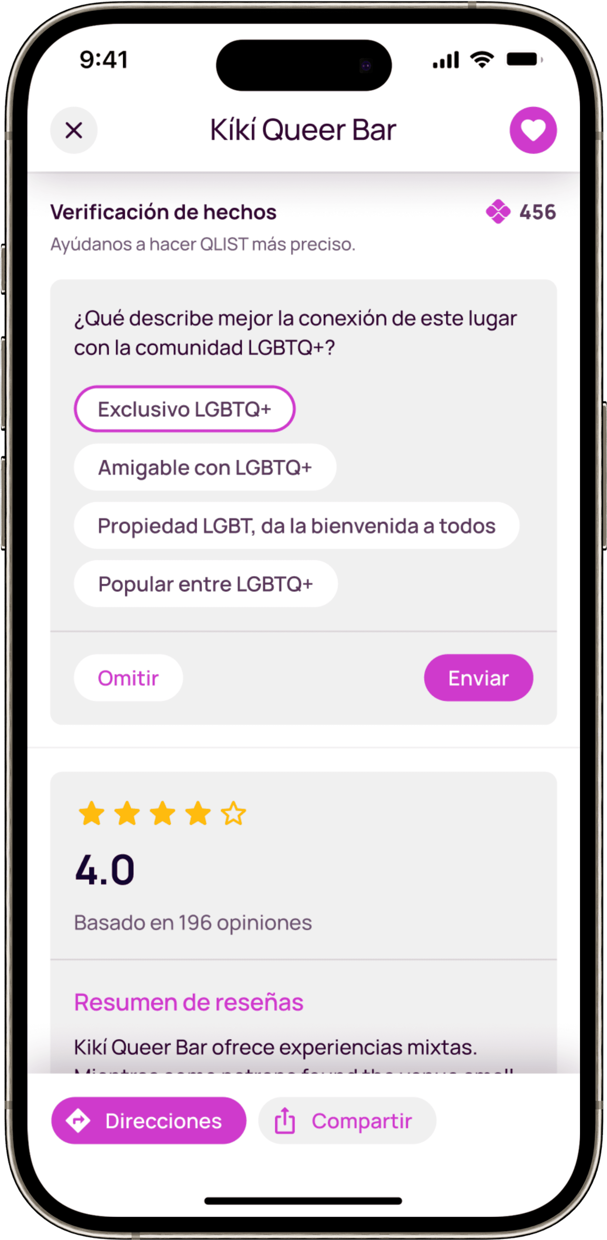 Una pantalla que muestra una lista de sedes en QLIST