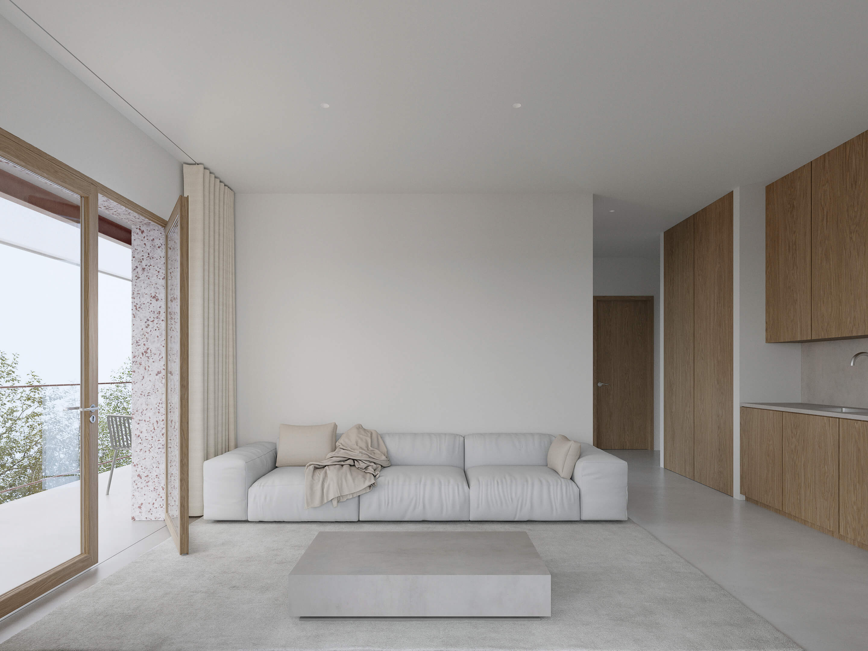 Soft-toned minimalist living room interior