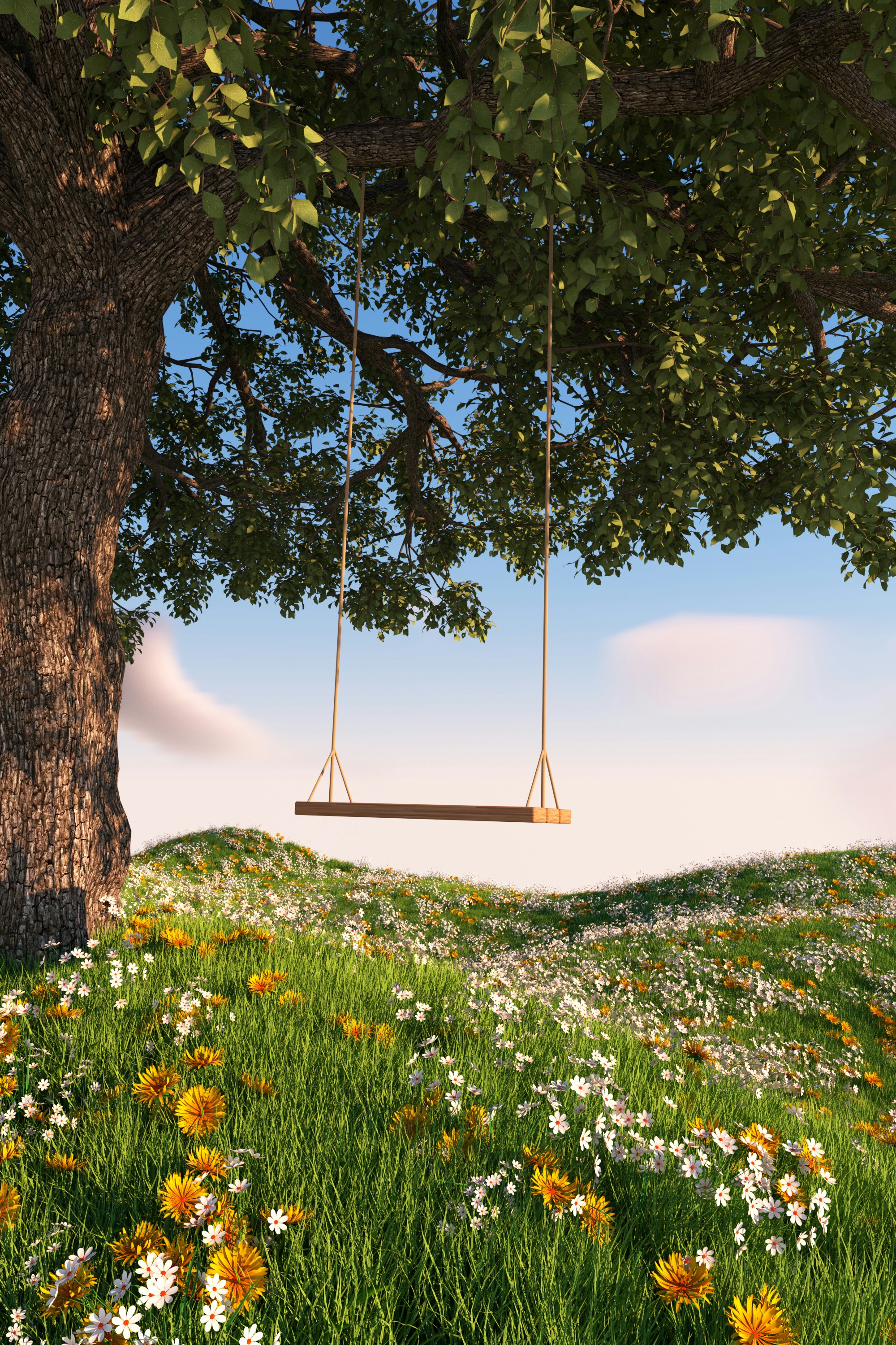 image of a garden with a swing